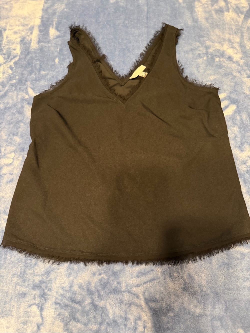 Chelsea28 Black V-Neck Tank with Fringe Trim